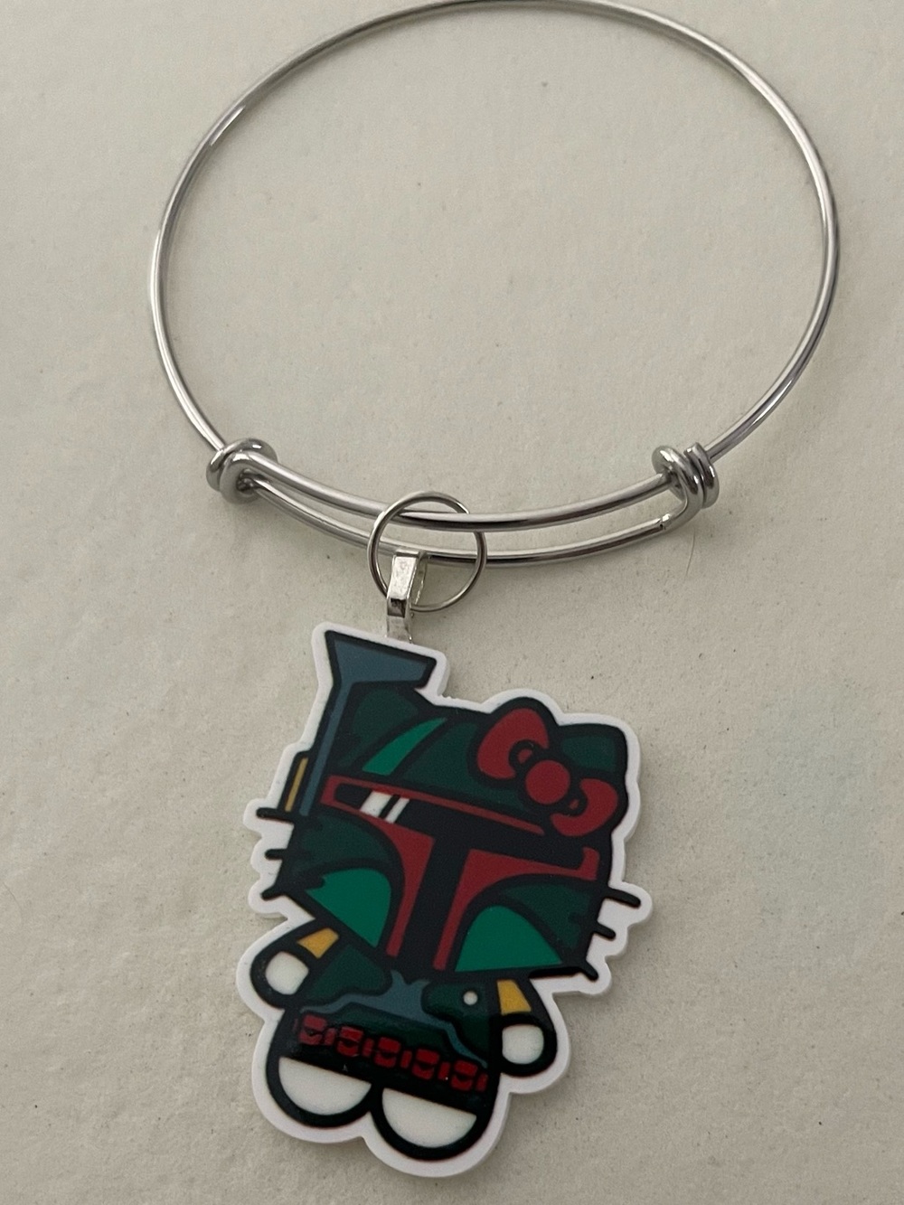 Hello Kitty x Boba Fett Silver Charm Bangle Bracelet - Green